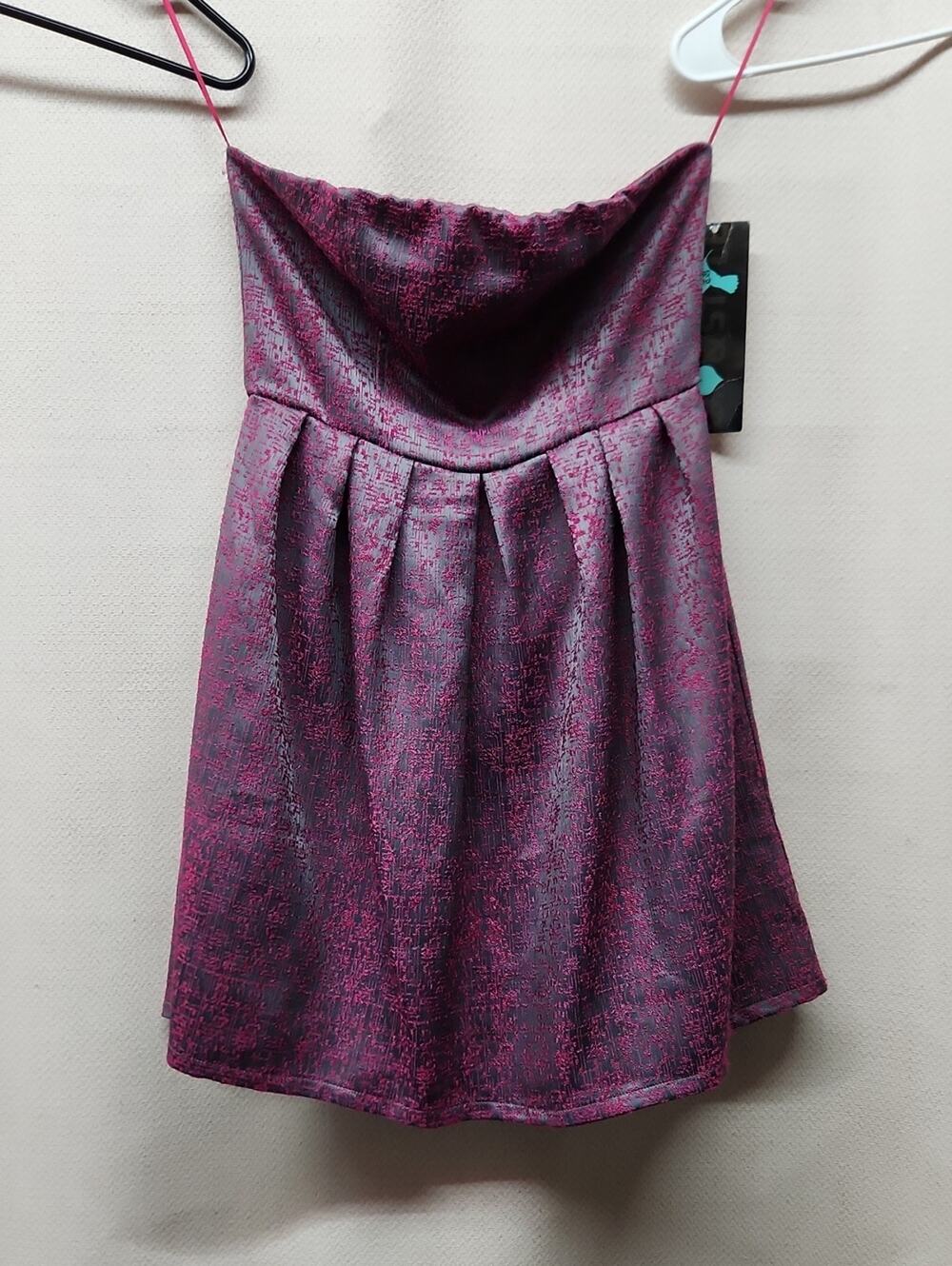 Eight Sixty Strapless Pleated Party Dress in Plum and Magenta